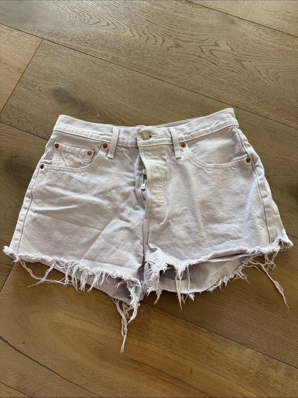 Levi's Pale Lavender Frayed Hem Denim Shorts